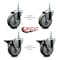 Service Caster 4 Inch Gray Polyurethane 38 Inch Threaded Stem Caster Set 2 Brakes SCC SCC-TS20S414-PPUB-381615-2-PLB-2 - alternate 2